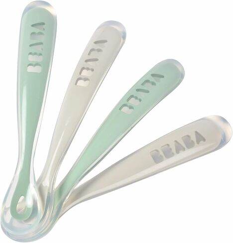 BEABA First Stage Baby Feeding Spoon Set, The Original Soft Tip Silicone Spoons for Babies, Gum Friendly BPA Lead Phthalate and Plastic Free, Great Gift Set (4 Pack), Natural in Saudi Arabia