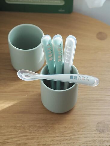 BEABA First Stage Baby Feeding Spoon Set, The Original Soft Tip Silicone Spoons for Babies, Gum Friendly BPA Lead Phthalate and Plastic Free, Great Gift Set (4 Pack), Natural in Saudi Arabia