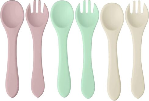 PandaEar Silicone Baby Spoon and Fork Set| 6 Pack First Stage Baby Self Feeding Spoons 6+ Months| Toddler Baby Utensils 6-12 Months| Infant Baby LED Weaning Spoons Feeding Supplies in Saudi Arabia