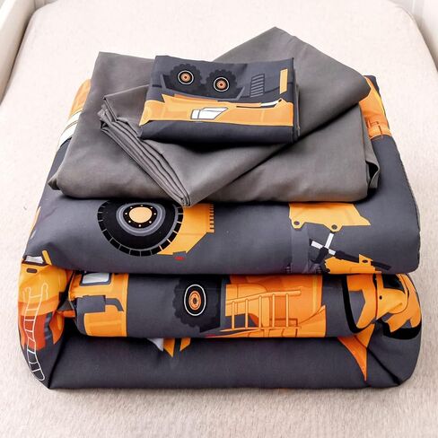 NTBED 4 Pieces Construction Toddler Bedding Set for Baby Boys,Tree Truck Vehicles Excavator Cars Printed, Includes Comforter, Flat Sheet, Fitted Sheet and Pillowcase,Light Grey in Saudi Arabia