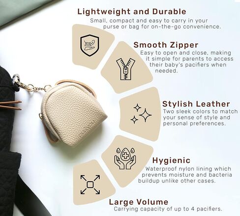 Premium Leather Pacifier and Nipple Shield Cases - Set of 2 Black & Beige | Case for Diaper Bag & Stroller | Pacifier Box for Travel | Keeps Baby’s Binkies Clean and Accessible by purifyou in Saudi Arabia