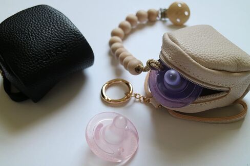 Premium Leather Pacifier and Nipple Shield Cases - Set of 2 Black & Beige | Case for Diaper Bag & Stroller | Pacifier Box for Travel | Keeps Baby’s Binkies Clean and Accessible by purifyou in Saudi Arabia