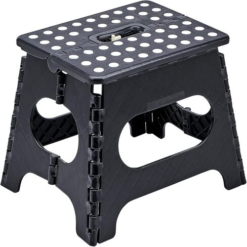 Folding Step Stool with Safety Lock, 11 Inch Pastic Foldable Stool for Adults & Kids, Portable Stepping Stool for Bathroom, Kitchen, with Anti-Skid Dots, Hold Up to 250lbs (Black, 11 Inch) in Kuwait