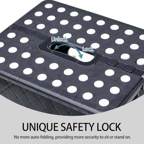 Folding Step Stool with Safety Lock, 11 Inch Pastic Foldable Stool for Adults & Kids, Portable Stepping Stool for Bathroom, Kitchen, with Anti-Skid Dots, Hold Up to 250lbs (Black, 11 Inch) in Kuwait