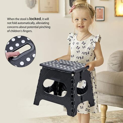 Folding Step Stool with Safety Lock, 11 Inch Pastic Foldable Stool for Adults & Kids, Portable Stepping Stool for Bathroom, Kitchen, with Anti-Skid Dots, Hold Up to 250lbs (Black, 11 Inch) in Kuwait