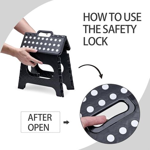 Folding Step Stool with Safety Lock, 11 Inch Pastic Foldable Stool for Adults & Kids, Portable Stepping Stool for Bathroom, Kitchen, with Anti-Skid Dots, Hold Up to 250lbs (Black, 11 Inch) in Kuwait