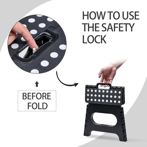Folding Step Stool with Safety Lock, 11 Inch Pastic Foldable Stool for Adults & Kids, Portable Stepping Stool for Bathroom, Kitchen, with Anti-Skid Dots, Hold Up to 250lbs (Black, 11 Inch) in Kuwait