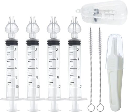 PandaEar Baby Nasal Irrigator with Portable Box, Professional Baby Nasal Irrigator with Tweezers & Cleaning Brush for Newborn Infants Kids Children, High Quality and Clean Silicone Nasal Tips, 4pcs in Saudi Arabia