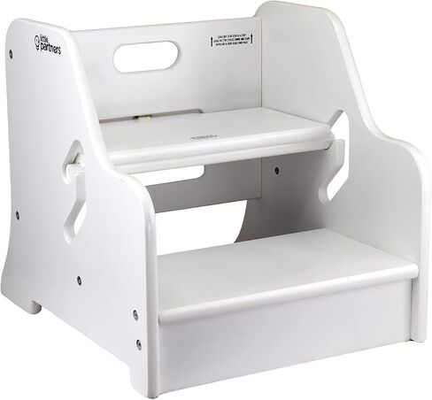 Little Partners Toddler Step Up Stool | 2 Step Adjustable Height for Kitchen, Bathroom or Nursery (Soft White) in Saudi Arabia