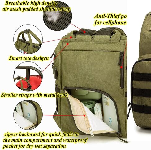 Tactical Diaper Backpack with USB Port (DADDY and MOMMY patches) in Saudi Arabia