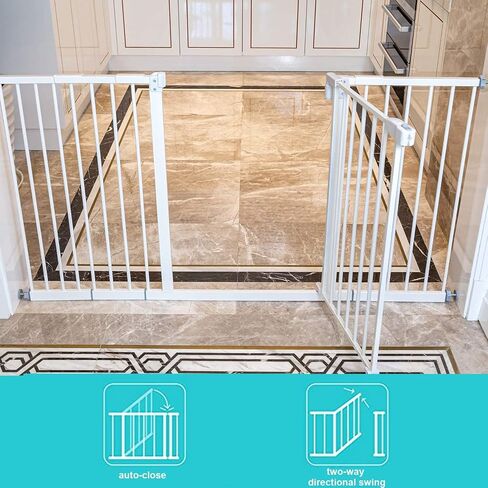 Kinfant Extra Wide Baby Gate - 58-Inch White Doorway & Stair Gate, Tall & Adjustable Extension Pressure Pet Gate, with Extension Kit, Pressure Mount Kit, Wall Cups in Saudi Arabia