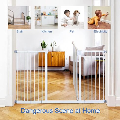 Kinfant Extra Wide Baby Gate - 58-Inch White Doorway & Stair Gate, Tall & Adjustable Extension Pressure Pet Gate, with Extension Kit, Pressure Mount Kit, Wall Cups in Saudi Arabia