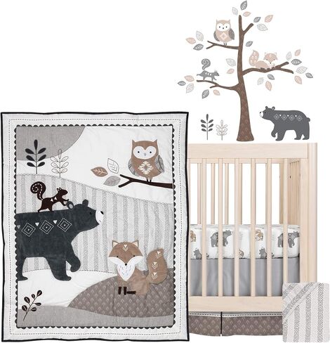 Lambs & Ivy Woodland Forest Animal Nursery 5-Piece Baby Crib Bedding Set - Gray in Saudi Arabia