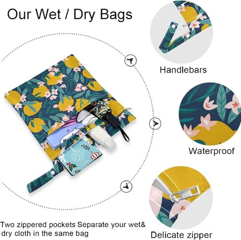visesunny Cat Animal 2Pcs Wet Bag with 2 Zippered Pockets Snap Handle Washable Reusable Roomy for Travel,Beach,Pool,Daycare,Stroller,Diapers,Dirty Gym Clothes, Wet Swimsuits, Toiletries in Kuwait