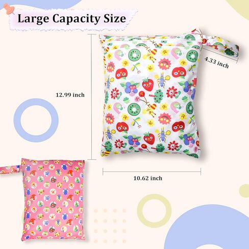 JamiPtoc 2 قطعة من القماش للحفاضات الرطبة والجافة للأطفال الصغار مقاومة للماء وقابلة لإعادة الاستخدام للسفر على الشاطئ وحمام السباحة واليوجا وحقيبة الصالة الرياضية مع جيبين بسحّاب، حفاضات متسخة وعربة يوجا وأدوات زينة للعناية النهارية in Kuwait