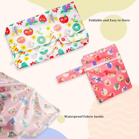JamiPtoc 2 قطعة من القماش للحفاضات الرطبة والجافة للأطفال الصغار مقاومة للماء وقابلة لإعادة الاستخدام للسفر على الشاطئ وحمام السباحة واليوجا وحقيبة الصالة الرياضية مع جيبين بسحّاب، حفاضات متسخة وعربة يوجا وأدوات زينة للعناية النهارية in Kuwait
