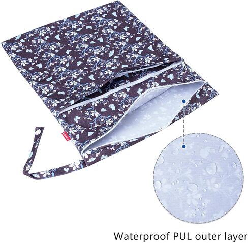 Damero 3Pcs Wet Dry Bag with 2 Zippered Pockets and Snap Handle for Cloth Diaper, Swimsuit, Clothes, Ideal for Travel, Exercise, Daycare, Roomy and Water-resistant (Bear) in Kuwait