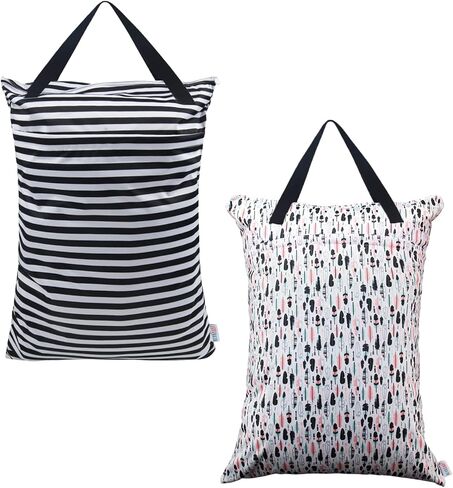 ALVABABY 2 Pack Large Wet Dry Bag Waterproof Hanging Cloth Diaper with Double Zippered Pockets 25x18 inches (Rainbow and flowers) in Saudi Arabia