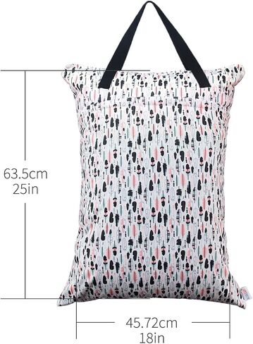 ALVABABY 2 Pack Large Wet Dry Bag Waterproof Hanging Cloth Diaper with Double Zippered Pockets 25x18 inches (Rainbow and flowers) in Saudi Arabia