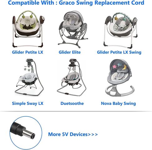 استبدال سلك الطاقة BXIZXD 5V لأرجوحة Graco Baby Simple Sway Sway، Glider LX، Elite، Premier، Petite LX، DuoGlider، Sweetpeace، Duetconnect LX، Sweet Snuggle، Comfy Cove DLX Baby Swing، 3.3 قدم in Kuwait