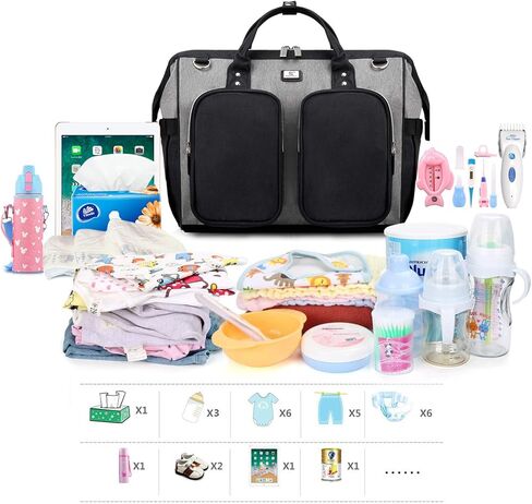 Pomelo Best Multifunctional Diaper Bag Totes with Changing Pad & Stroller Straps, Large Portable Newborn Baby Bags, Unisex and Stylish Travel Diaper Backpacks for Mom and Dad, Army Green in Kuwait