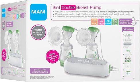 MAM 2-in-1 Double Electric Breast Pump & Manual Breast Pump, Portable Breast Pump with 2 Easy Start Anti-Colic Bottles & Breastfeeding Supplies in Saudi Arabia