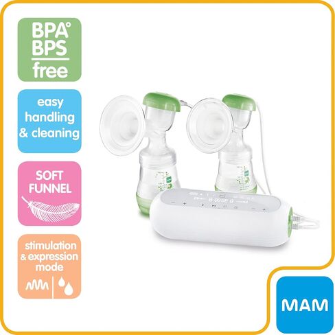 MAM 2-in-1 Double Electric Breast Pump & Manual Breast Pump, Portable Breast Pump with 2 Easy Start Anti-Colic Bottles & Breastfeeding Supplies in Saudi Arabia