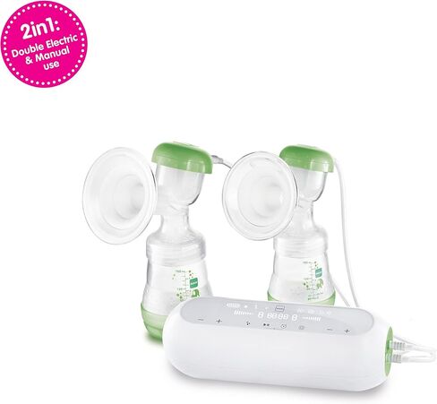 MAM 2-in-1 Double Electric Breast Pump & Manual Breast Pump, Portable Breast Pump with 2 Easy Start Anti-Colic Bottles & Breastfeeding Supplies in Saudi Arabia