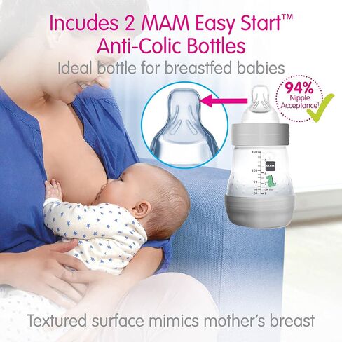 MAM 2-in-1 Double Electric Breast Pump & Manual Breast Pump, Portable Breast Pump with 2 Easy Start Anti-Colic Bottles & Breastfeeding Supplies in Saudi Arabia