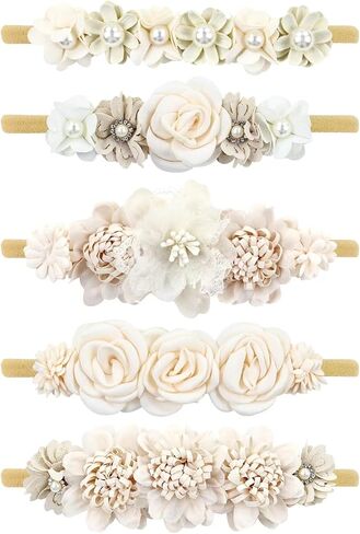Cinaci 5 Pack Delicate Floral Flower Nylon Headbands Hair Bands Accessories for Baby Girls Newborns Infants Toddlers Kids (5 Pack S10) in Saudi Arabia