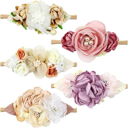 Cinaci 5 Pack Delicate Floral Flower Nylon Headbands Hair Bands Accessories for Baby Girls Newborns Infants Toddlers Kids (5 Pack S10) in Saudi Arabia