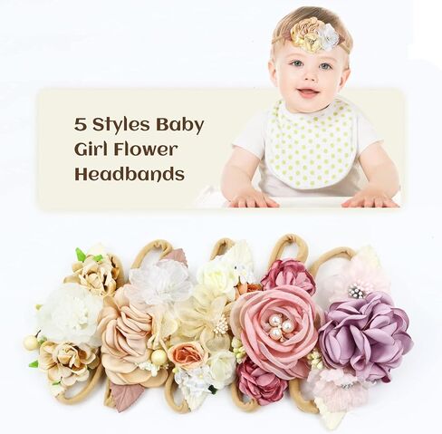 Cinaci 5 Pack Delicate Floral Flower Nylon Headbands Hair Bands Accessories for Baby Girls Newborns Infants Toddlers Kids (5 Pack S10) in Saudi Arabia