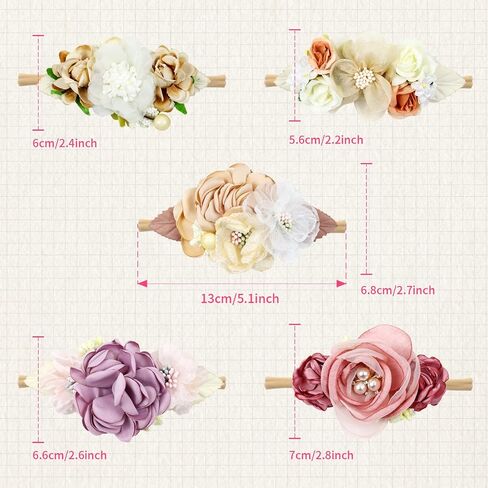 Cinaci 5 Pack Delicate Floral Flower Nylon Headbands Hair Bands Accessories for Baby Girls Newborns Infants Toddlers Kids (5 Pack S10) in Saudi Arabia
