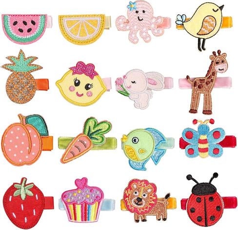 inSowni 16 Pack Embroidery Cute Fruit Animal Fully Lined Alligator Hair Clips Accessories Barrettes for Baby Girl Toddlers Infants Kids Teens One Size in Saudi Arabia
