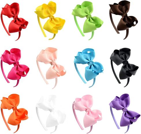 DEEKA 4 بوصة 12 قطعة من شريط Grosgrain أقواس رأس عصرية فيونكات شعر للفتيات الصغيرات in Kuwait