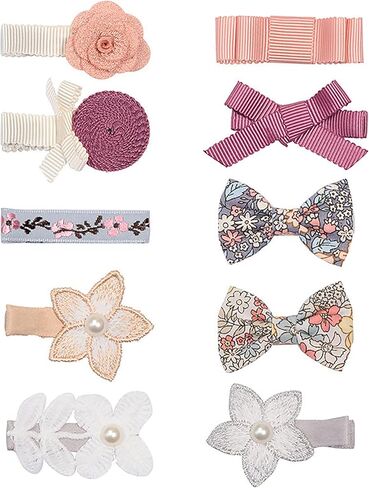 10Pcs Baby Girls Hair Clips Full Lined Alligator Clip Floral Bow Barrettes Handmade Hair Accessories for Newborn Infant Toddler Kids in Kuwait