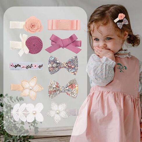 10Pcs Baby Girls Hair Clips Full Lined Alligator Clip Floral Bow Barrettes Handmade Hair Accessories for Newborn Infant Toddler Kids in Kuwait