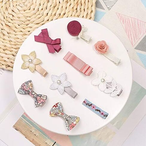 10Pcs Baby Girls Hair Clips Full Lined Alligator Clip Floral Bow Barrettes Handmade Hair Accessories for Newborn Infant Toddler Kids in Kuwait