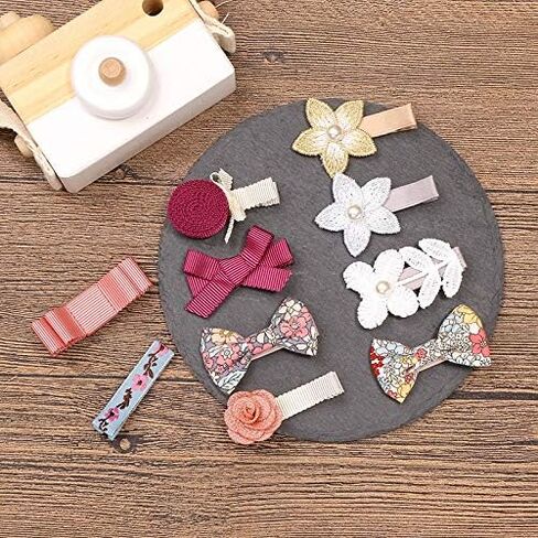 10Pcs Baby Girls Hair Clips Full Lined Alligator Clip Floral Bow Barrettes Handmade Hair Accessories for Newborn Infant Toddler Kids in Kuwait