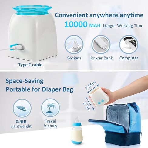 Bottle Warmer,Portable Bottle Warmer with 8 Adapters, Cordless Travel Bottle Warmer with 5 Accurate Temperature Control, Rechargeable Baby Bottle Warmer for Breastmilk or Formula in Saudi Arabia