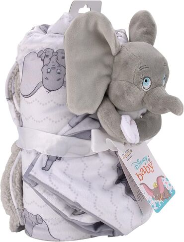 Disney Dumbo Gray and White Super Soft Sherpa Baby Blanket and Security Blanket 2-Piece Set in Saudi Arabia