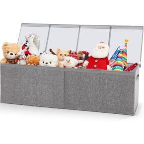 Patelai Extra Large Toy Box Chest 3/4 Dividers Collapsible Sturdy Storage Bins with Lid and Handles Storage Organizer for Living Room Playroom Bedroom Nursery(Black,49.2 x 13 x 15.7'')