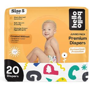 Hello Bello Premium Baby Diapers Size 5 I 20 Count of Disposeable, Extra-Absorbent, Hypoallergenic, and Eco-Friendly Baby Diapers with Snug and Comfort Fit I Sleepy Sloths