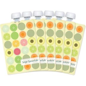 Sage Spoonfuls Reusable Baby Food Pouches - 6 Pack, Baby Food Storage, Pouches Toddler, Refillable Squeeze Pouch for Kids (Chevron), Dishwasher and Freezer Safe, BPA Free in Saudi Arabia