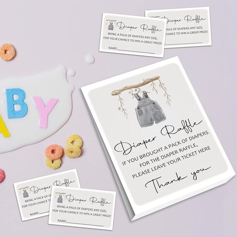 مجموعة ألعاب استحمام الطفل - تتضمن 1 لافتة يانصيب للحفاضات و50 تذكرة يانصيب للحفاضات، ملابس بوهو بوي للأطفال، لوازم تزيين حمام الطفل لألعاب الحفلات التي تكشف عن جنس الطفل - niaobu-b011 in Kuwait