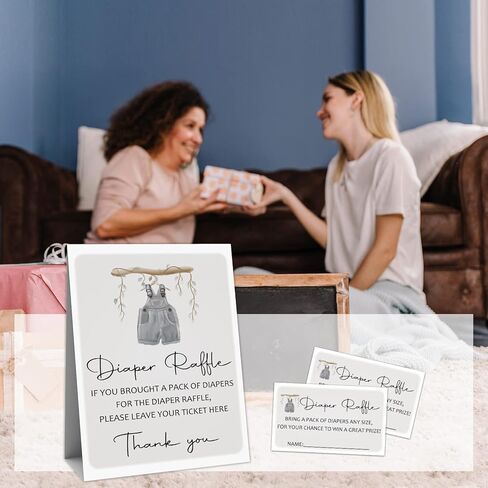 مجموعة ألعاب استحمام الطفل - تتضمن 1 لافتة يانصيب للحفاضات و50 تذكرة يانصيب للحفاضات، ملابس بوهو بوي للأطفال، لوازم تزيين حمام الطفل لألعاب الحفلات التي تكشف عن جنس الطفل - niaobu-b011 in Kuwait