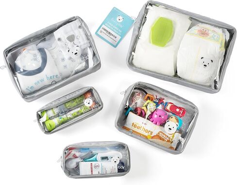 Beary Tidy 5 Piece Diaper Bag Organizer Pouch Set, Clear with Zippers and Nestable in Saudi Arabia