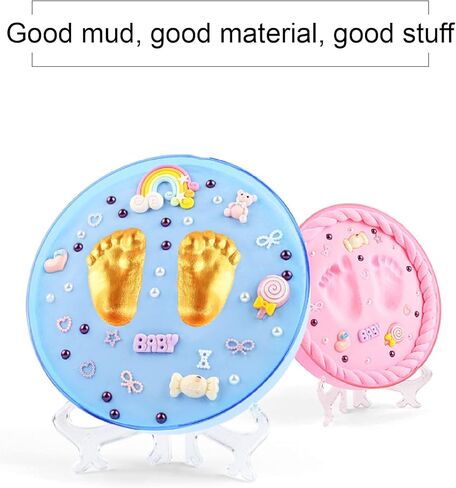 مجموعة تذكارات بصمة يد الطفل - قالب مطبوعات مخصص للأطفال حديثي الولادة - مجموعة فنية لذاكرة حضانة الطفل (وردي) (باستثناء مسحوق السائل الملون) in Kuwait