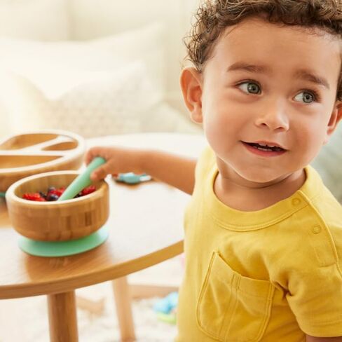 Munchkin® Bambou™ Suction Bowl and Silicone Spoon for Babies and Toddlers, Non-Toxic Bamboo in Saudi Arabia