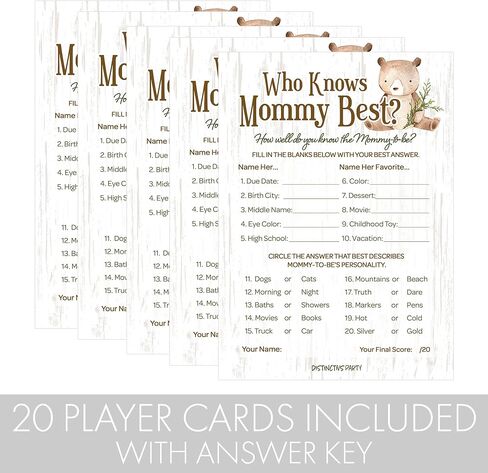 DISTINCTIVS Woodland Bear Baby Shower Who Knows Mommy Best Game Cards - 20 Count in Saudi Arabia